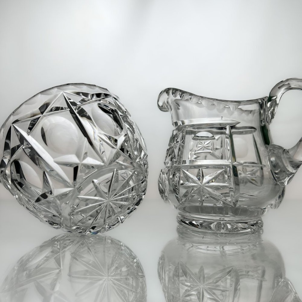 Crystal Creamer Set | Cut Crystal in 1970s Retro Design | Creamer, Sugar Bowl, T - Picture 6 of 10